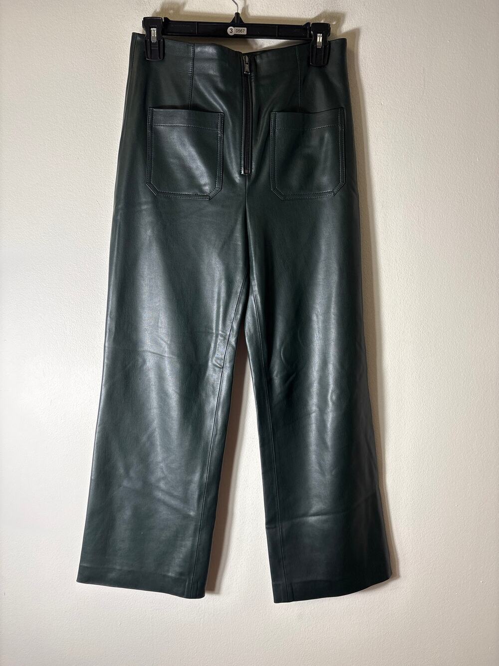 Veronica Beard Forest Green Front Pocket Faux Leather Pants Sz 4